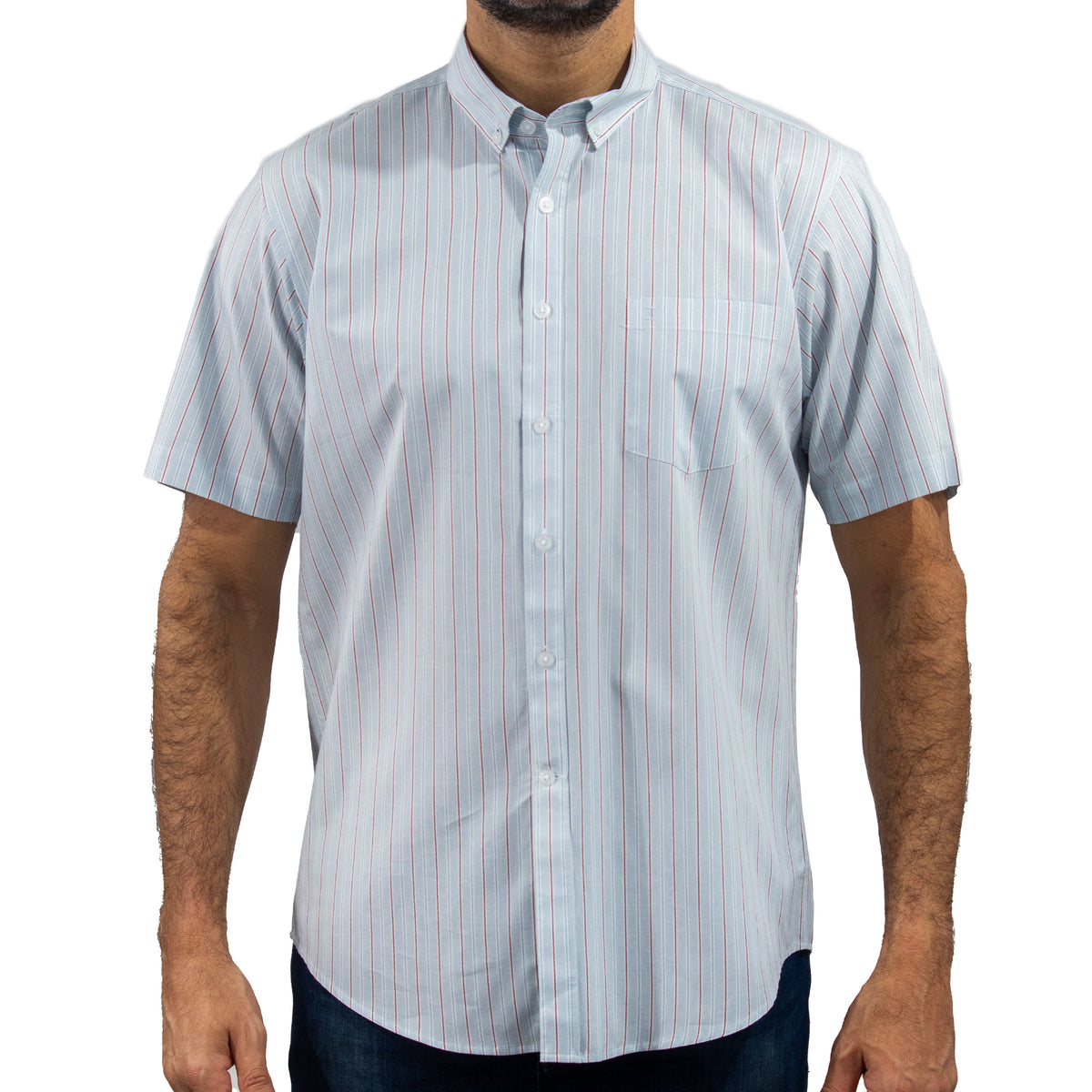 Camisa Rayas Azul con Manga Corta 100% Algodón 2409144