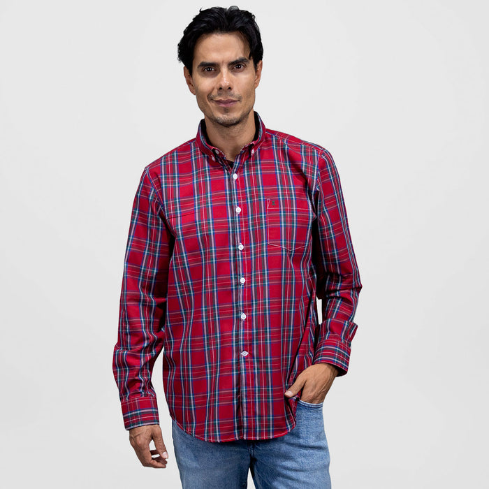 Camisa de Vestir Manga Larga Cuadros Rojos | Marca Dioro para Hombre