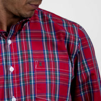 Camisa de Vestir Manga Larga Cuadros Rojos | Marca Dioro para Hombre