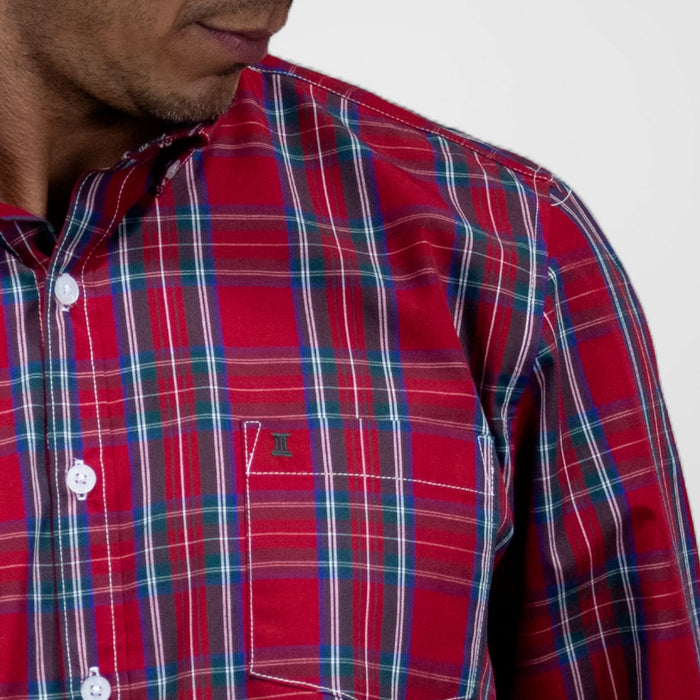 Camisa de Vestir Manga Larga Cuadros Rojos | Marca Dioro para Hombre