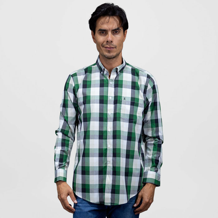 Camisa de Vestir Manga Larga Cuadros Verdes | Marca Dioro para Hombre