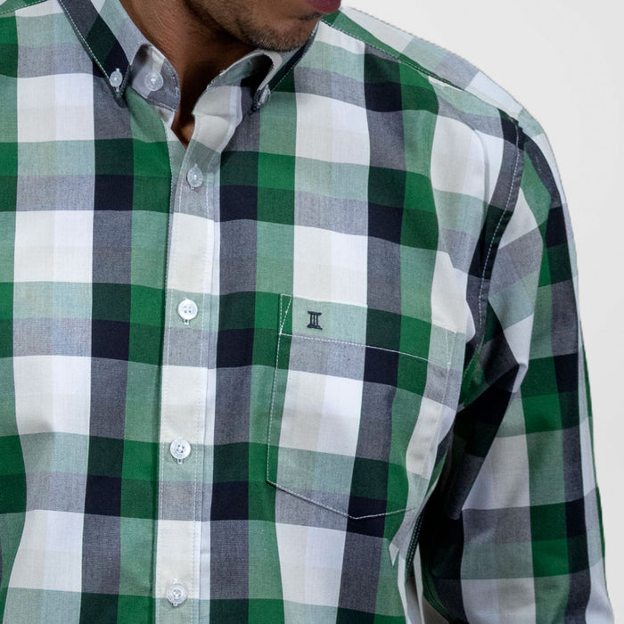 Camisa de Vestir Manga Larga Cuadros Verdes | Marca Dioro para Hombre
