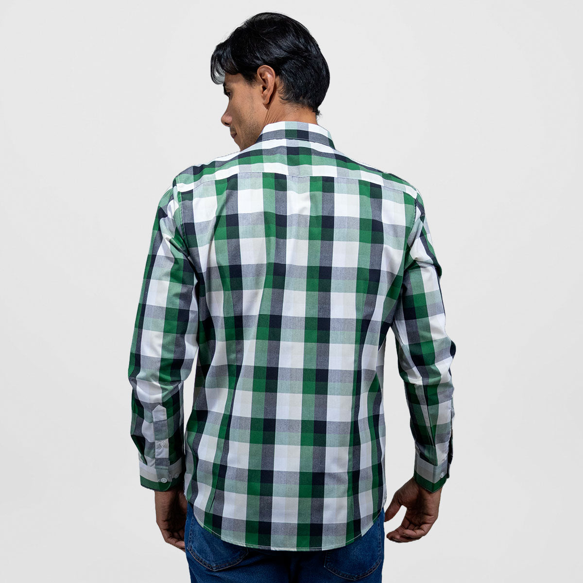 Camisa de Vestir Manga Larga Cuadros Verdes | Marca Dioro para Hombre