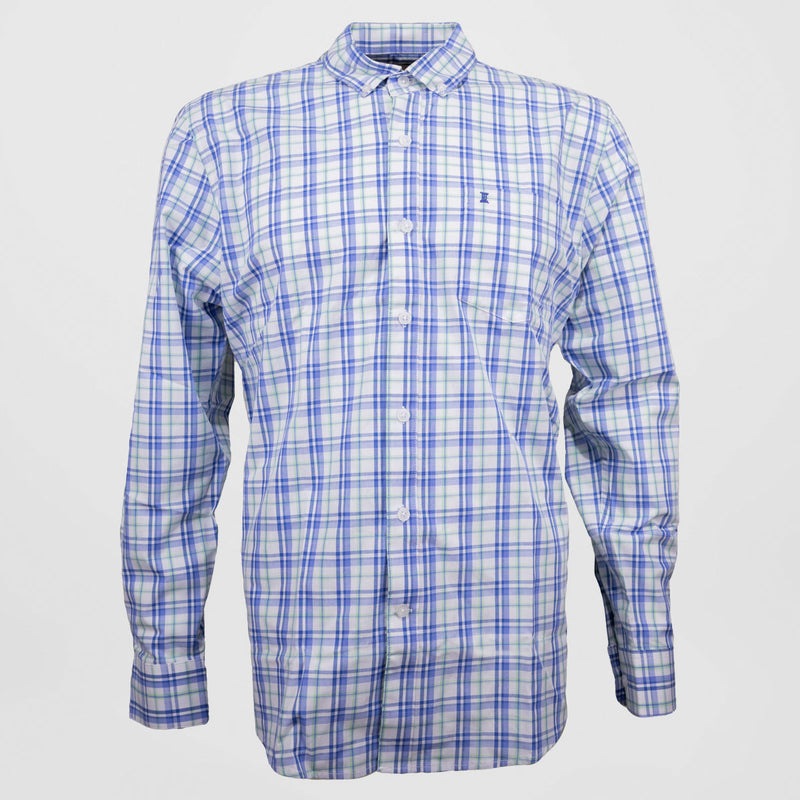 Camisa de Vestir Manga Larga Azul de Cuadros