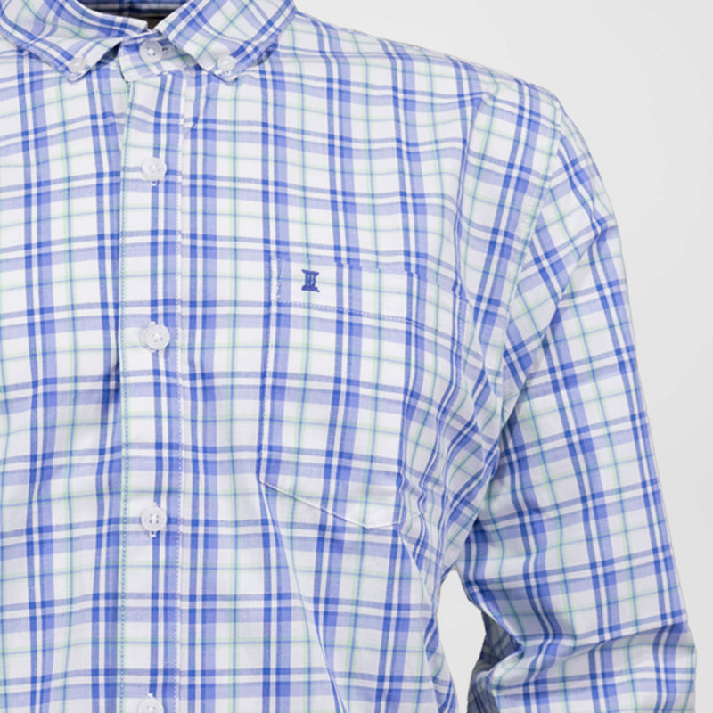 Camisa de Vestir Manga Larga Azul de Cuadros