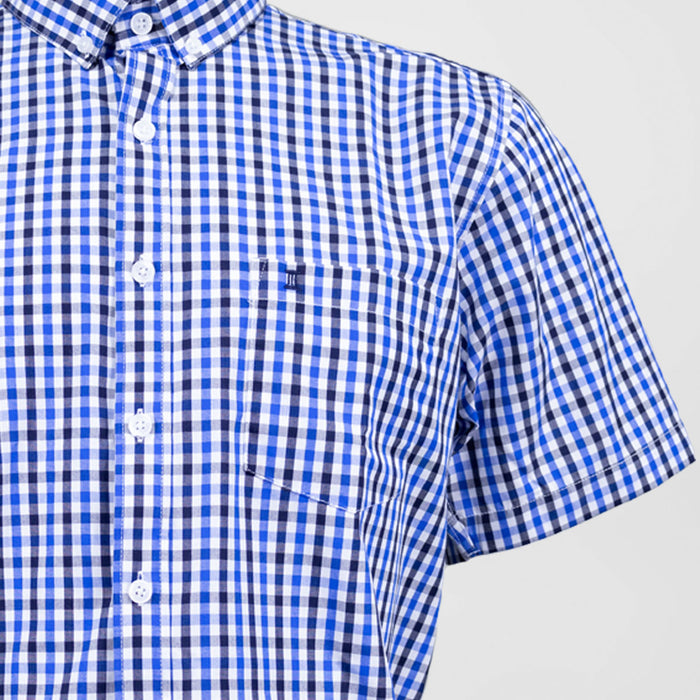 Camisa de Manga Corta Estilo Cuadros Azul | Marca Dioro para Hombre
