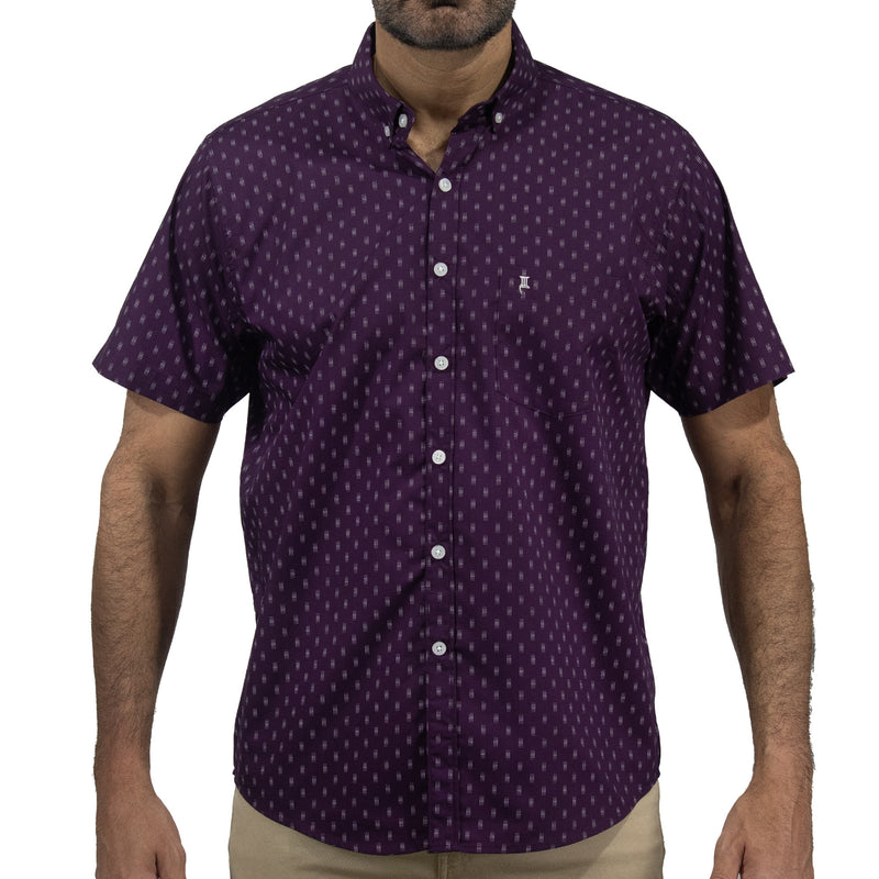 Camisa Morada Estampada de Manga Corta 2409181