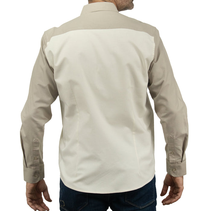 Camisa Lisa Caqui con Manga Larga 100% Algodón 2410190A