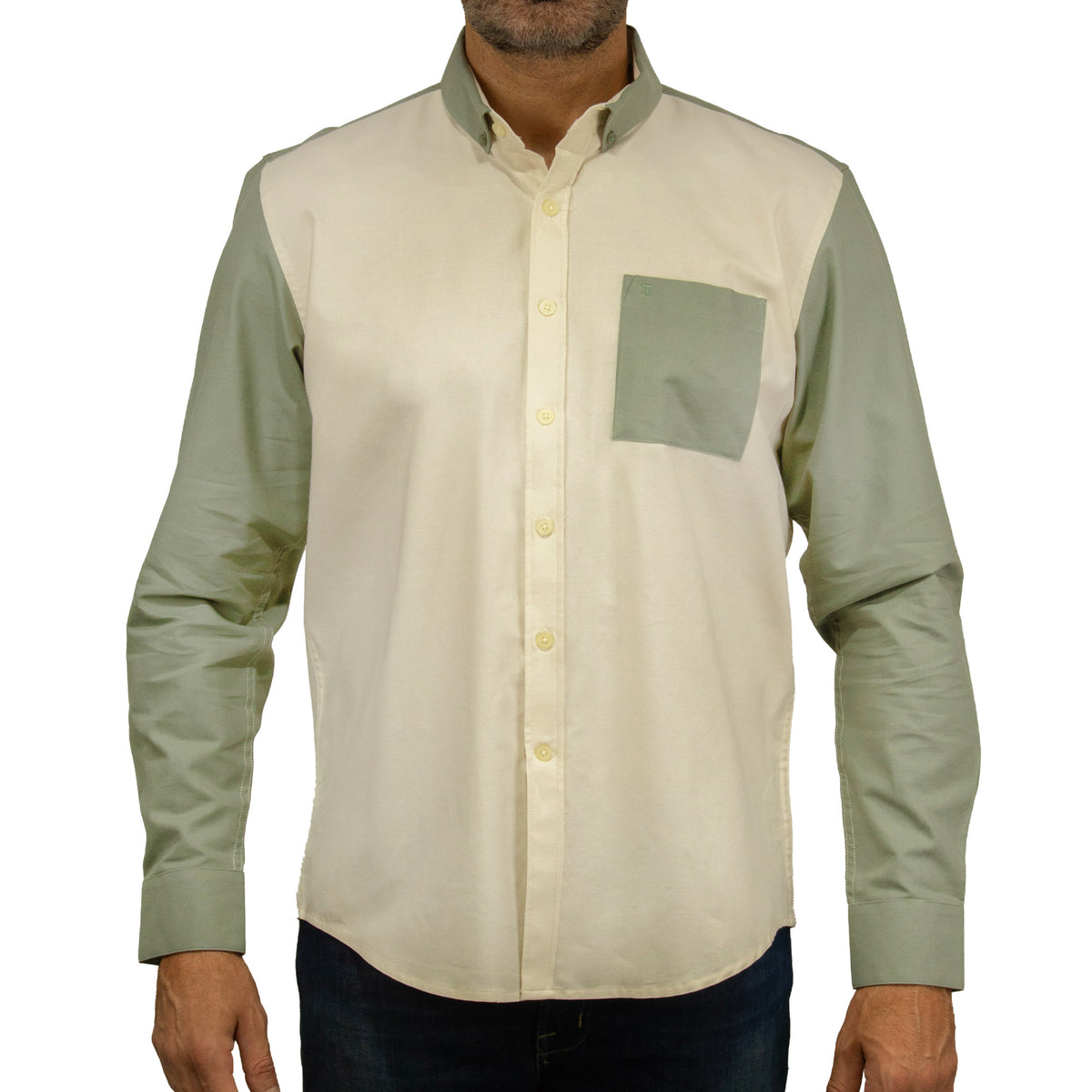 Camisa Verde Bloques con Manga Larga 100% Algodón 2410190