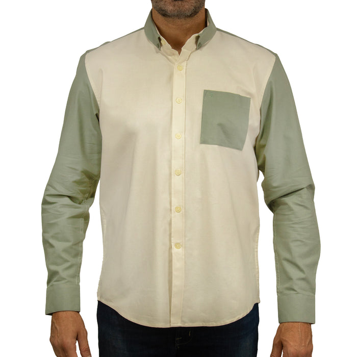 Camisa Verde Bloques con Manga Larga 100% Algodón 2410190