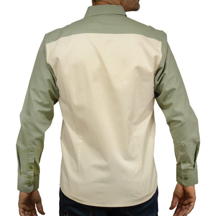 Camisa Verde Bloques con Manga Larga 100% Algodón 2410190