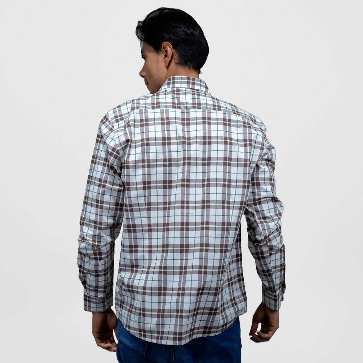 Camisa de Manga Larga de Cuadros Café | Marca Dioro | 100% Algodón para Hombre