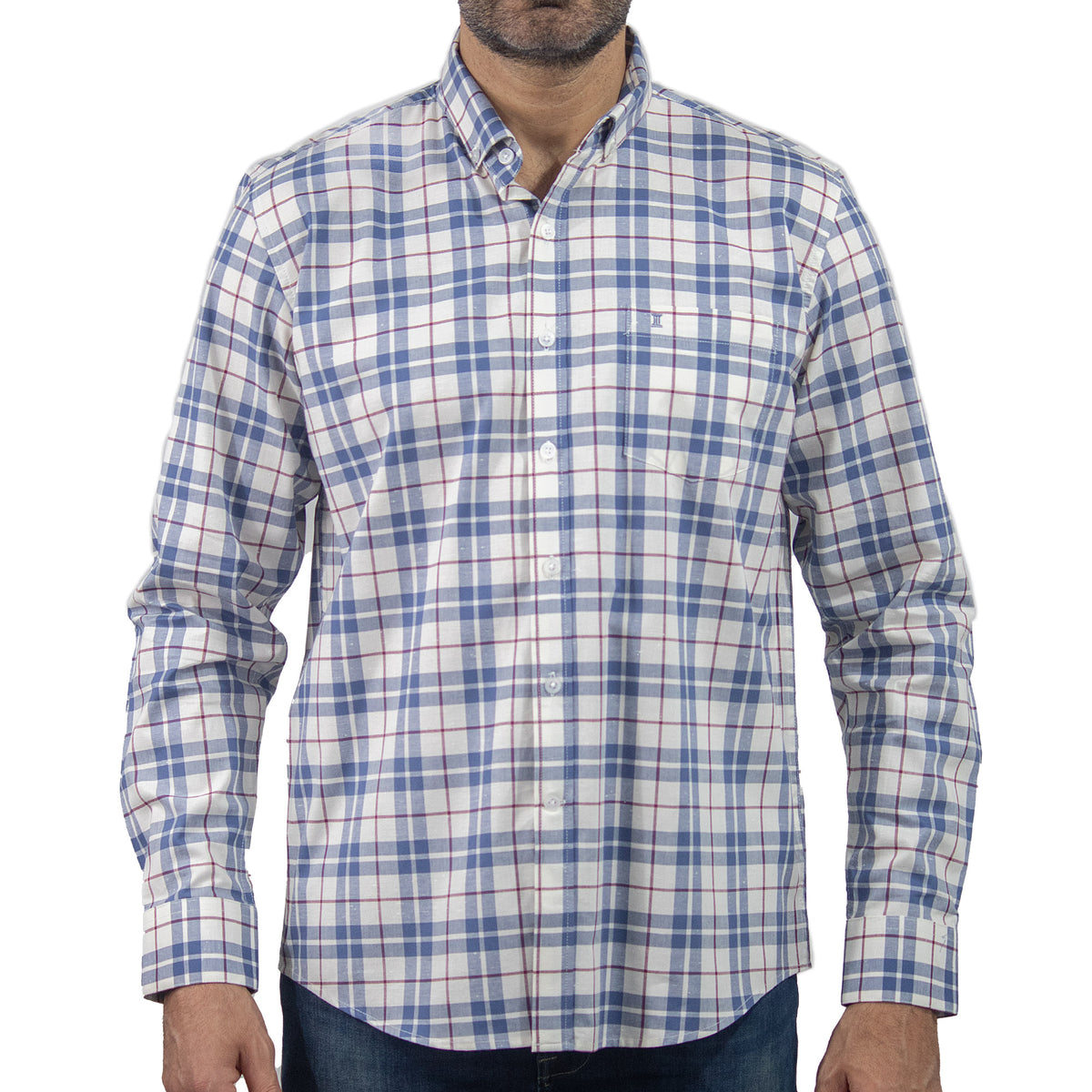 Camisa de Manga Larga Cuadros Azul 100% Algodón 2410193