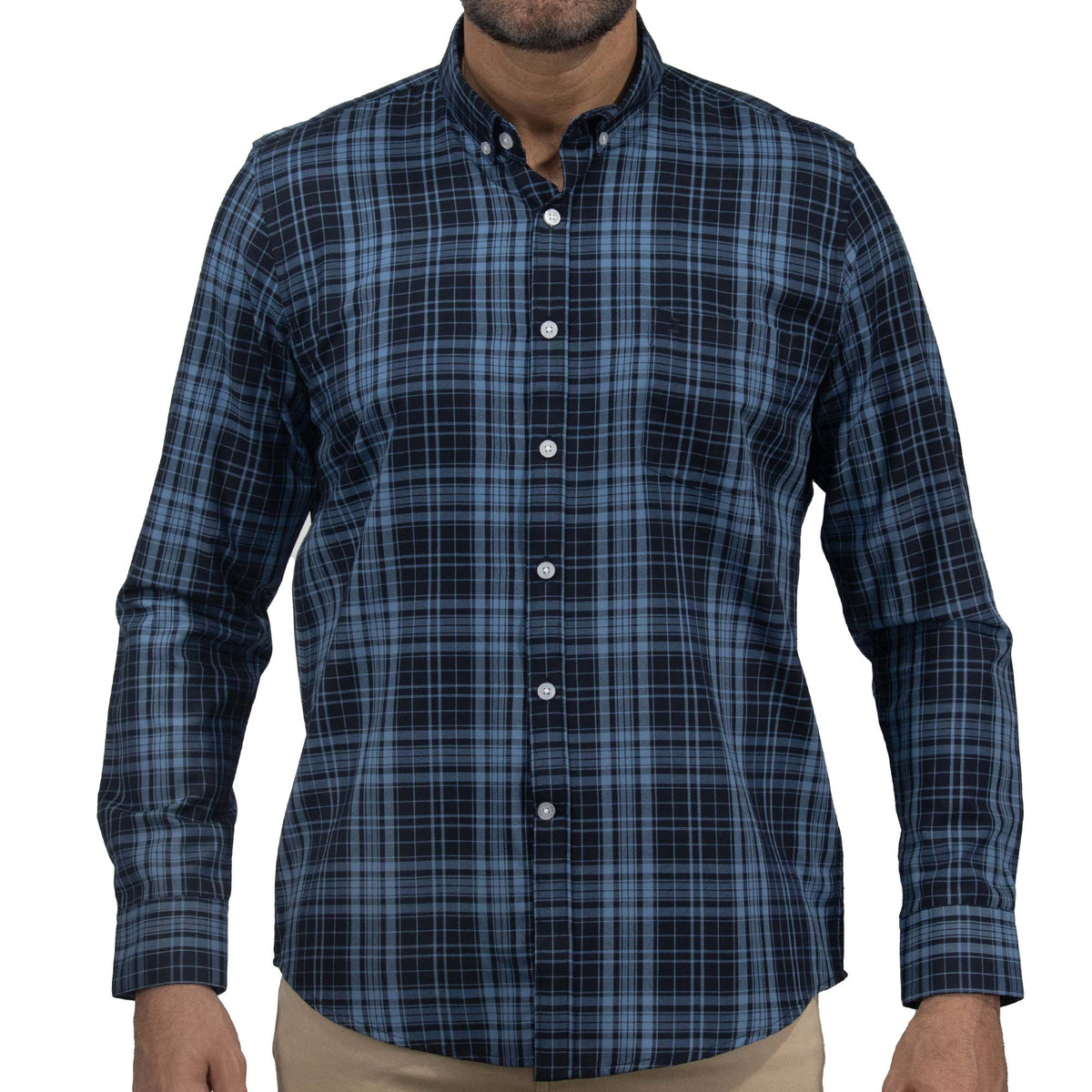 Camisa Bambú de Manga Larga Cuadros Azul 2410195