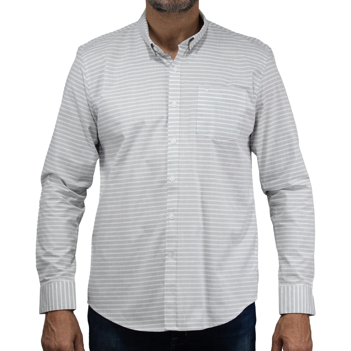 Camisa de Manga Larga Rayas Gris 100% Algodón 2410200