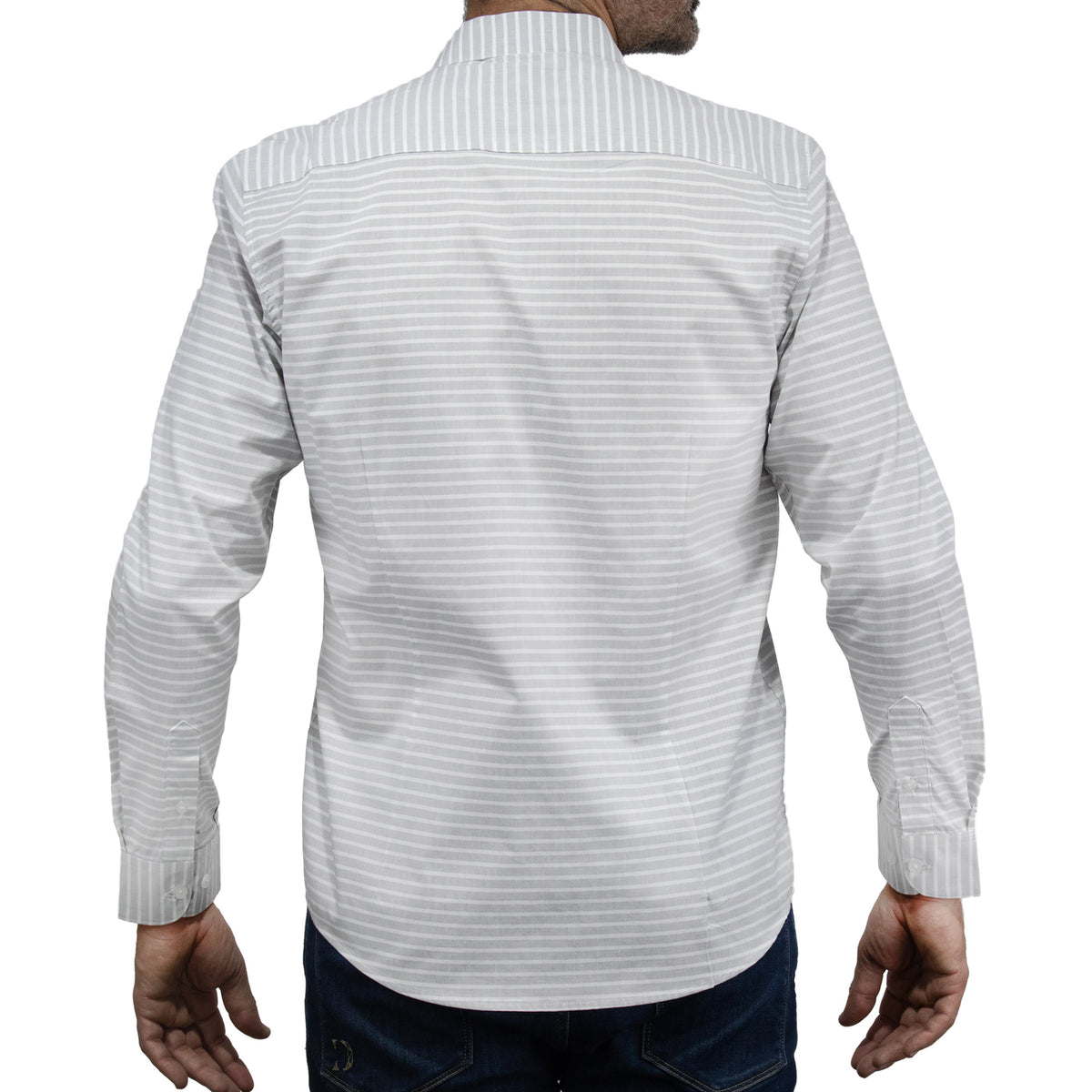 Camisa de Manga Larga Rayas Gris 100% Algodón 2410200