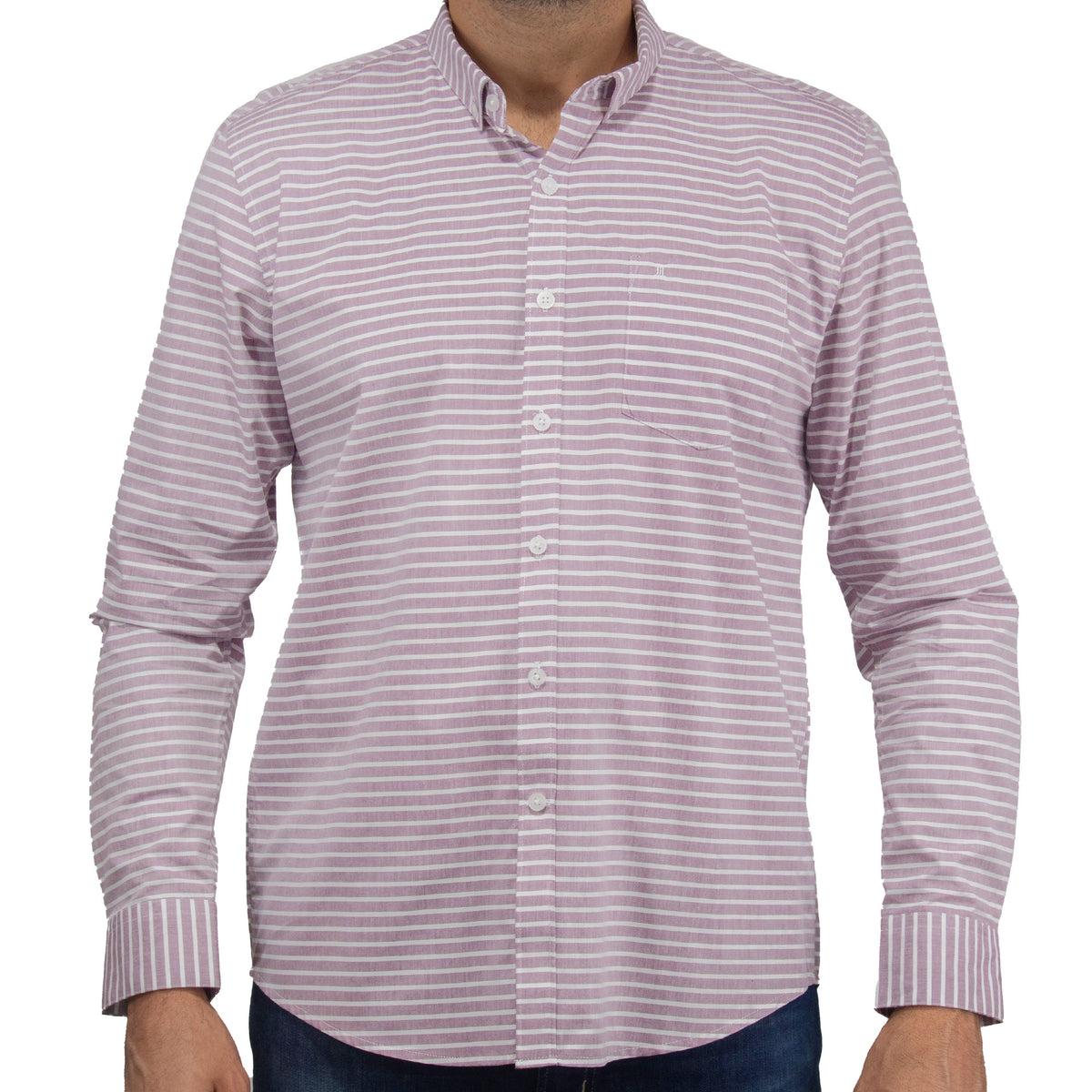 Camisa de Manga Larga Rayas Morado 100% Algodón 2410201