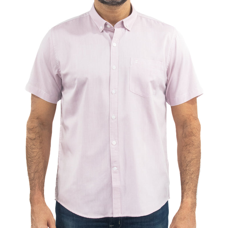 Camisa de Bambú Lisa en Rosa con Manga Corta 100% Algodón 2410210