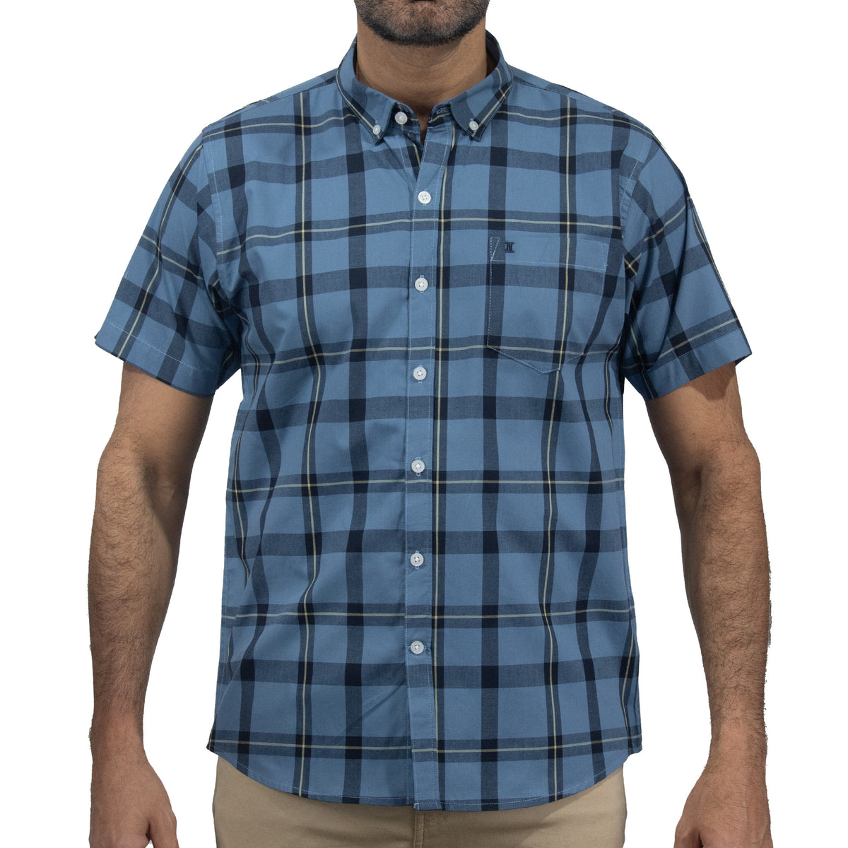 Camisa de Manga Corta Cuadros Azul 100% Algodón 2410214