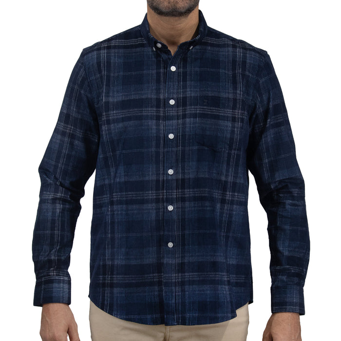 Camisa de Pana de Cuadros Azul con Manga Larga 100% Algodón 2410248