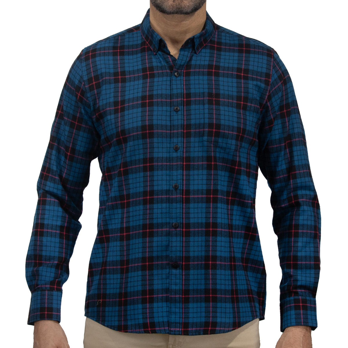 Camisa de Franela de Cuadros Azul con Manga Larga 2410258