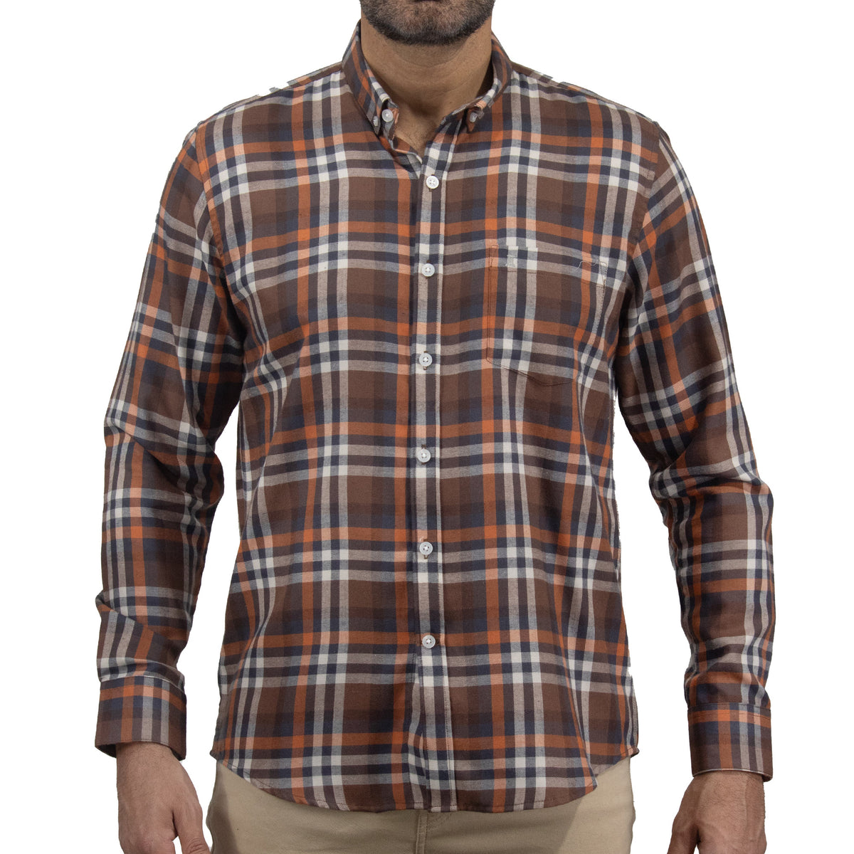Camisa de Franela de Cuadros Café Manga Larga 2410279