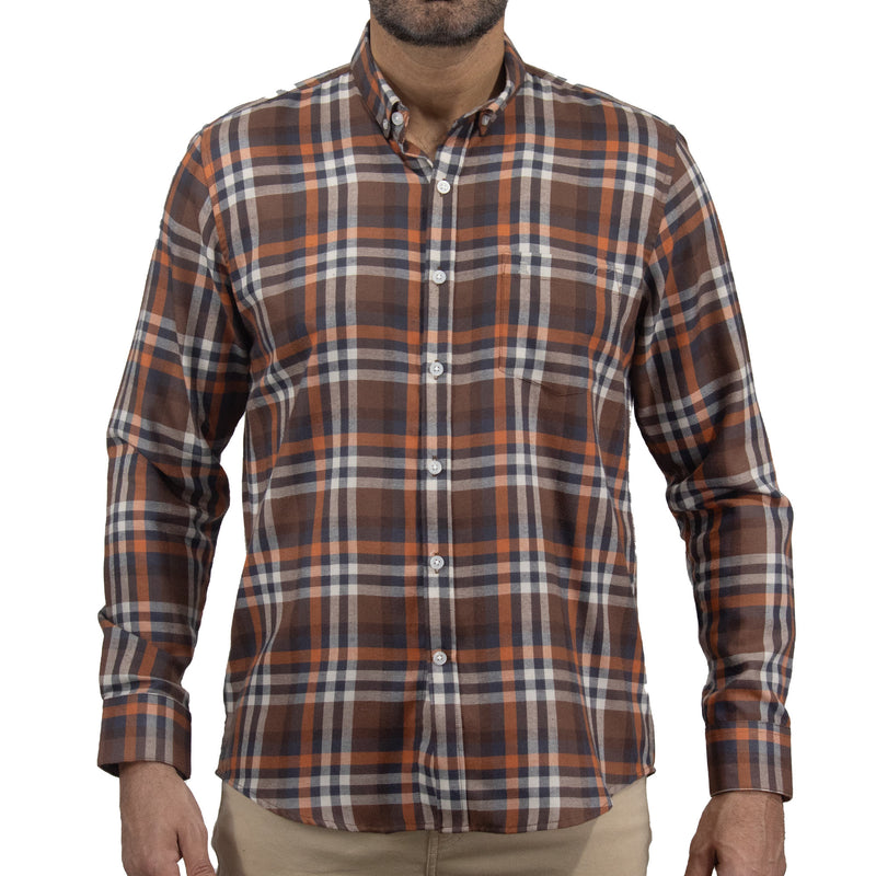 Camisa de Franela de Cuadros Café Manga Larga 2410279