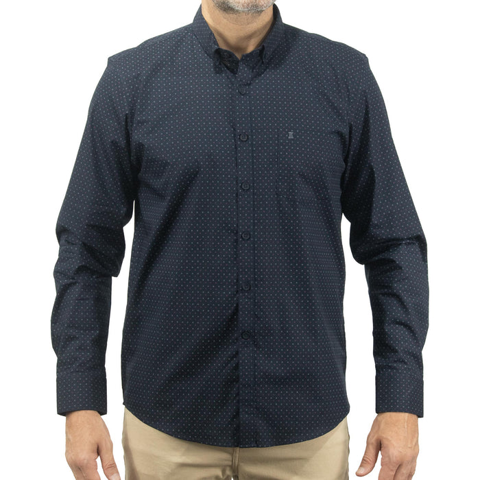 Camisa Azul con Estampado de Manga Larga 100% Algodón 2413035