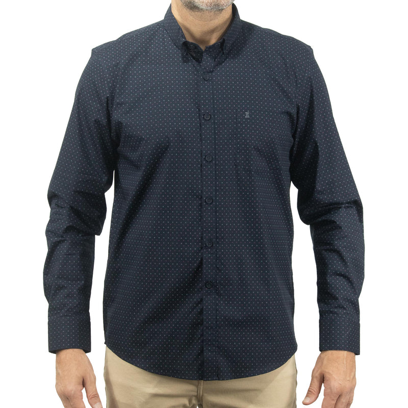 Camisa Azul con Estampado de Manga Larga 100% Algodón 2413035