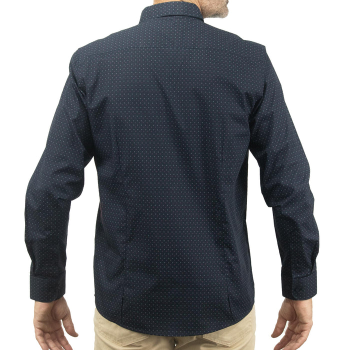 Camisa Azul con Estampado de Manga Larga 100% Algodón 2413035