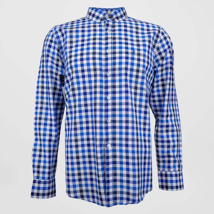 Camisa Casual de Bambú Manga Larga Cuadros Azul