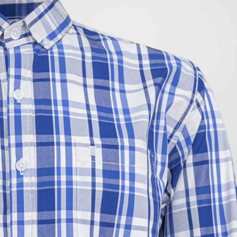 Camisa de Manga Larga Casual de Cuadros Azul Bambú