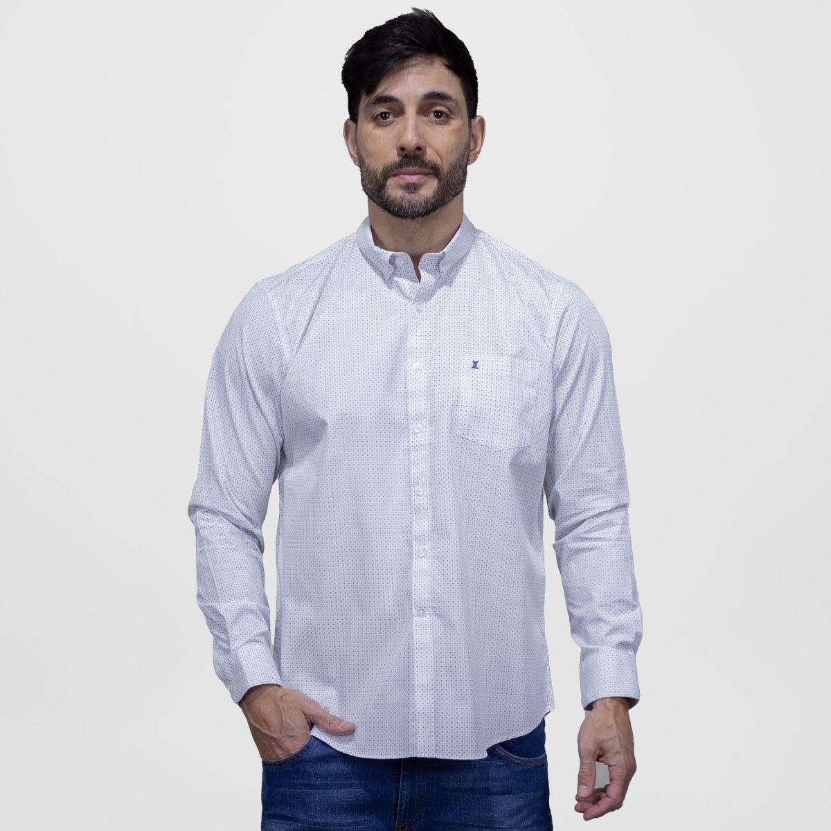 Camisa Casual Blanca con Estampado Manga Larga