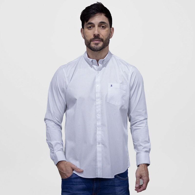 Camisa Casual Blanca con Estampado Manga Larga