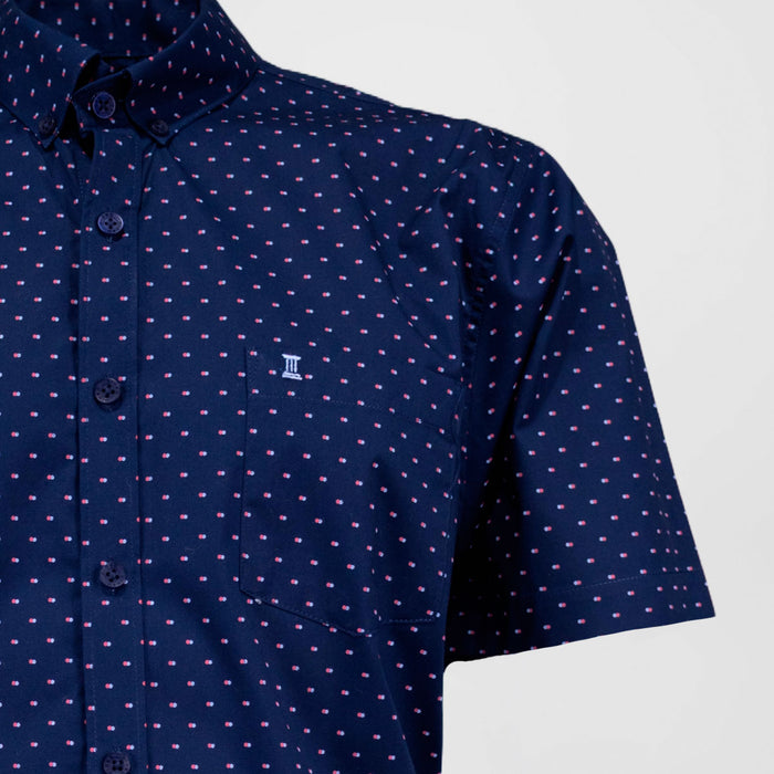 Camisa de Vestir Manga Corta Azul Marino con Estampado