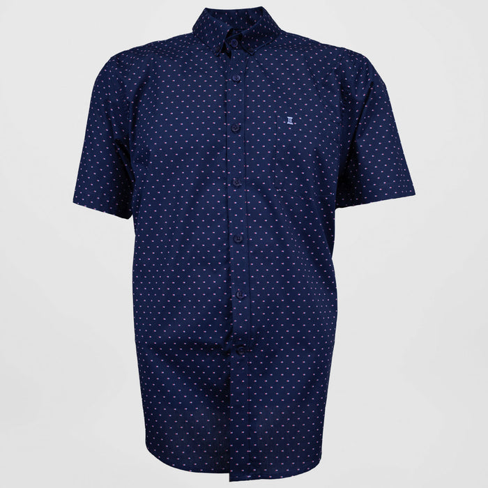 Camisa de Vestir Manga Corta Azul Marino con Estampado