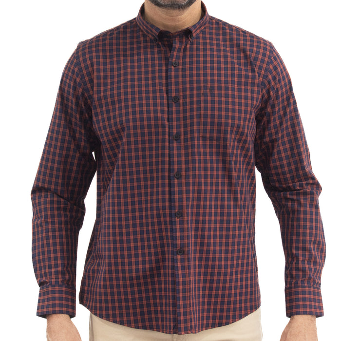 Camisa Naranja de Manga Larga con Cuadros Roja 100% Algodón 2501003