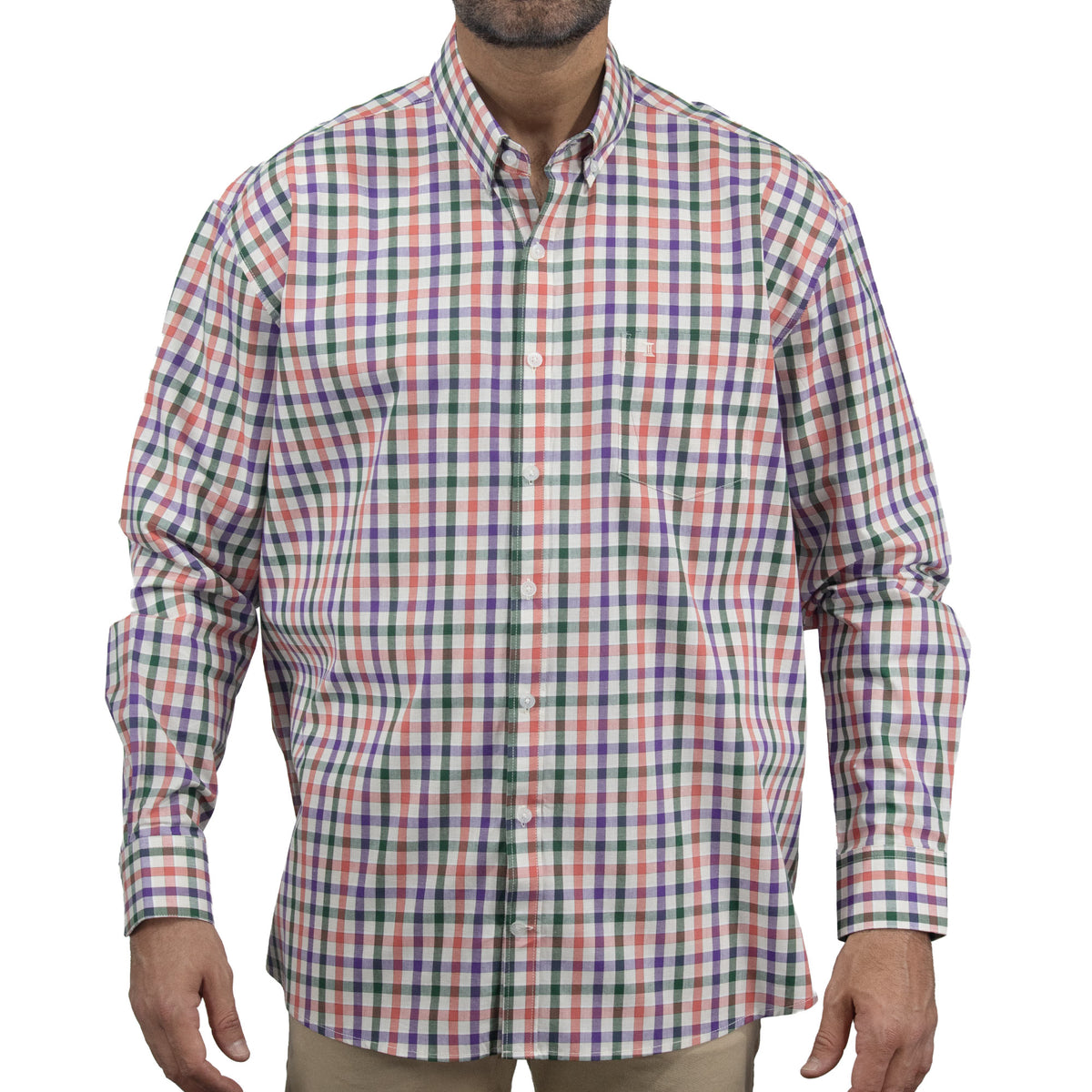 Camisa de Cuadros Multicolor con Manga Larga 100% Algodón Talla Extra 2501004