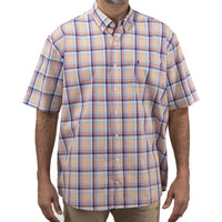 Camisa Naranja de Cuadros con Manga Corta 100% Algodón Talla Extra 2501005