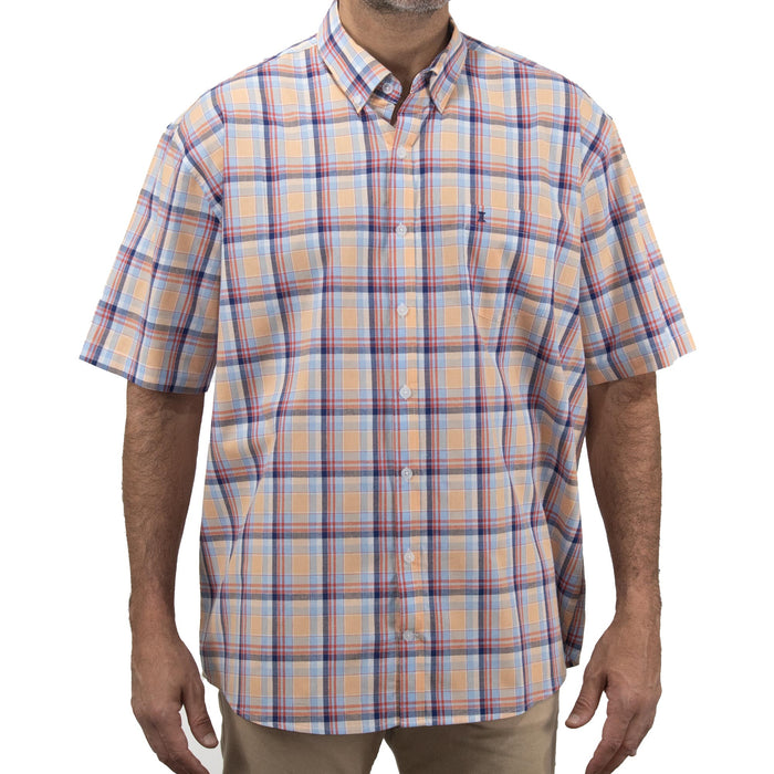 Camisa Naranja de Cuadros con Manga Corta 100% Algodón Talla Extra 2501005