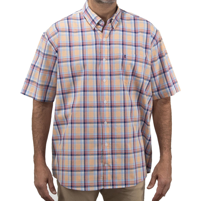 Camisa Naranja de Cuadros con Manga Corta 100% Algodón Talla Extra 2501005