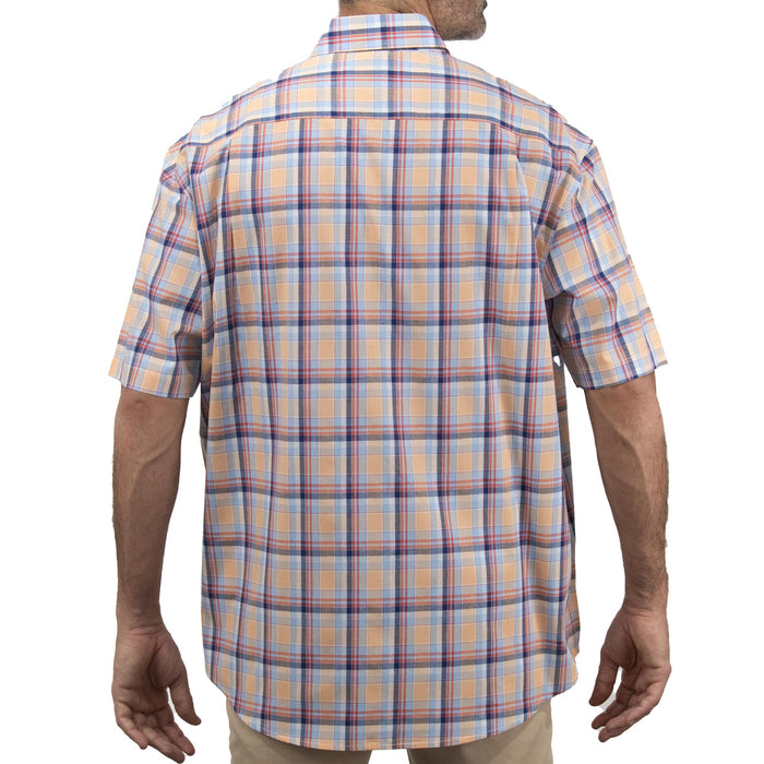 Camisa Naranja de Cuadros con Manga Corta 100% Algodón Talla Extra 2501005