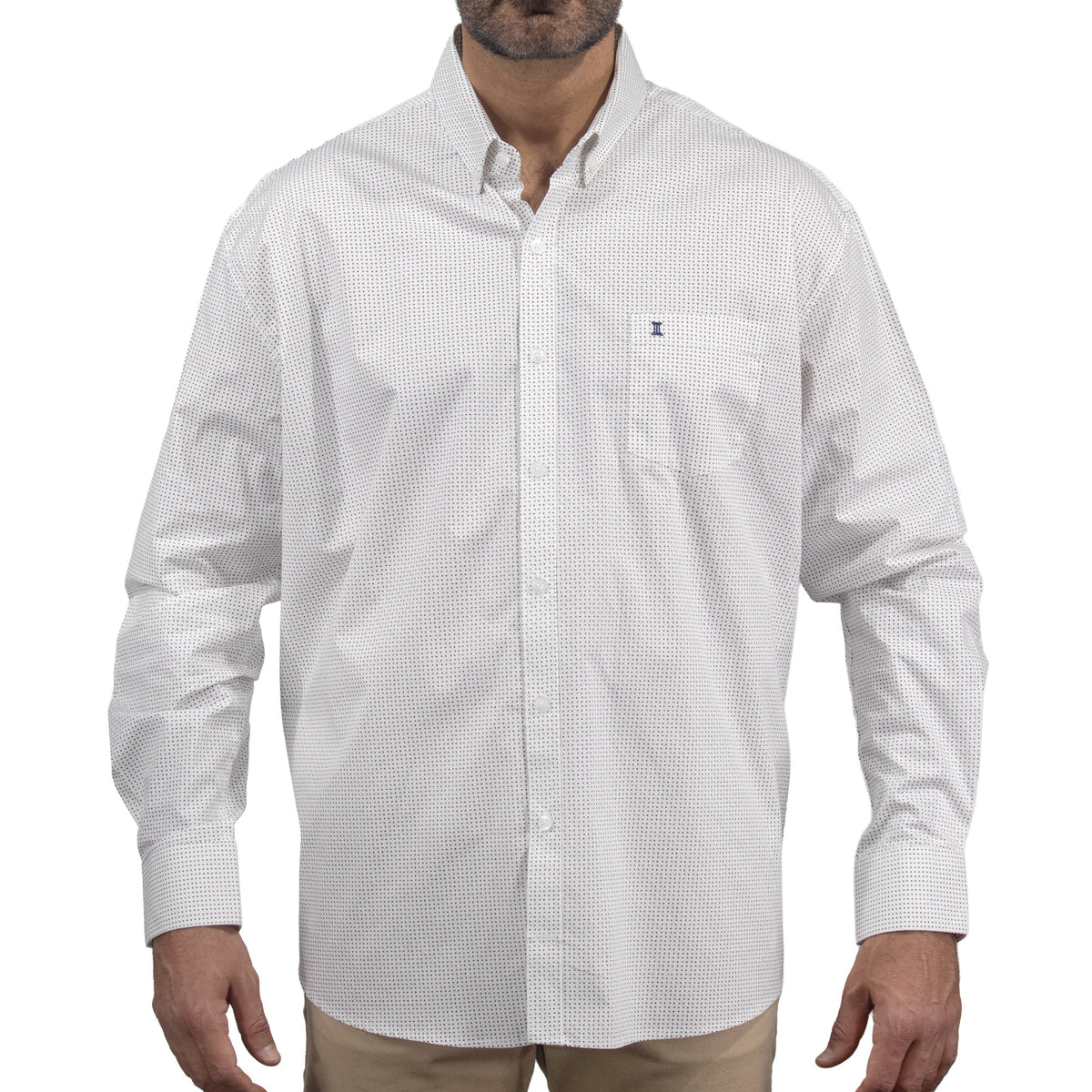 Camisa Blanca con Estampado de Manga Larga 100% Algodón Talla Extra 2502009