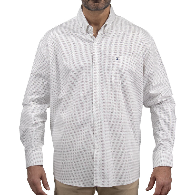 Camisa Blanca con Estampado de Manga Larga 100% Algodón Talla Extra 2502009