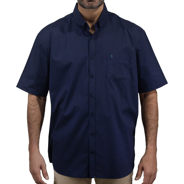 Camisa Azul con Estampado de Manga Corta 100% Algodón Talla Extra 2502018