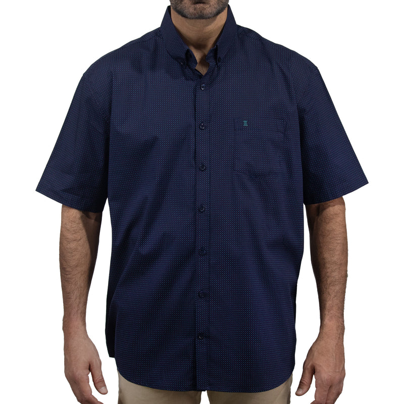 Camisa Azul con Estampado de Manga Corta 100% Algodón Talla Extra 2502018