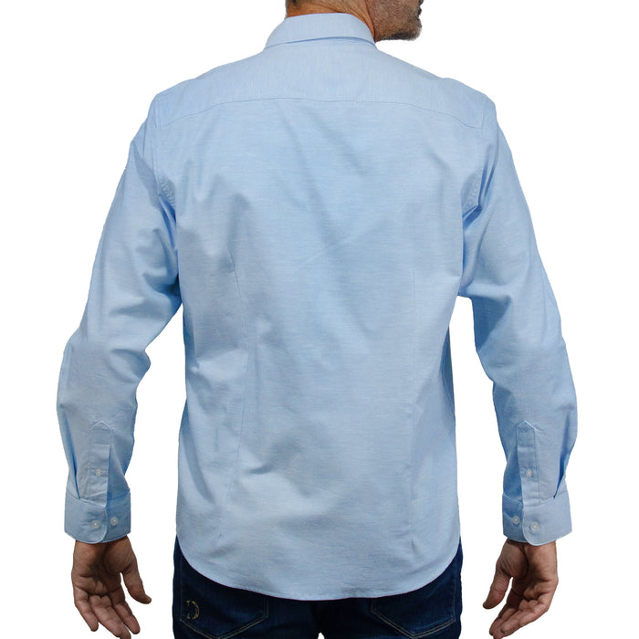 Camisa Azul Lisa con Manga Larga 100% Algodón 2505039