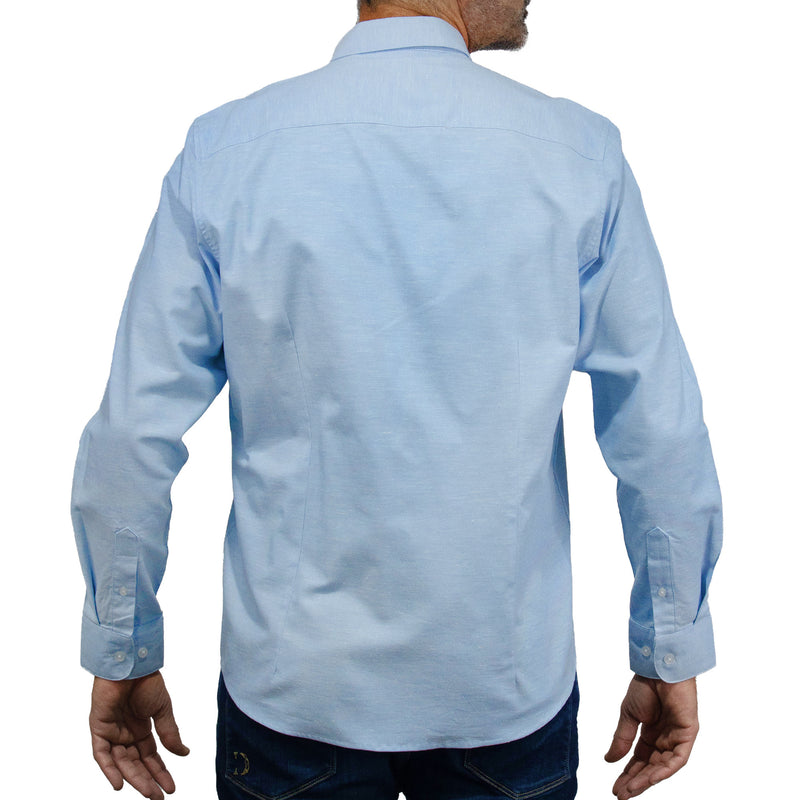 Camisa Azul Lisa con Manga Larga 100% Algodón 2505039