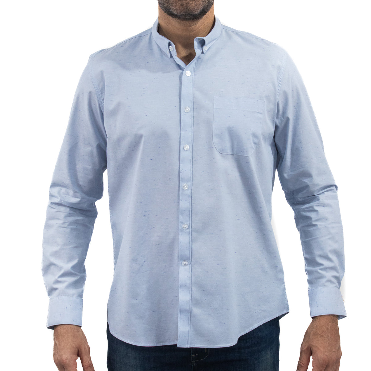 Camisa Azul Lisa con Manga Larga 100% Algodón 2505042
