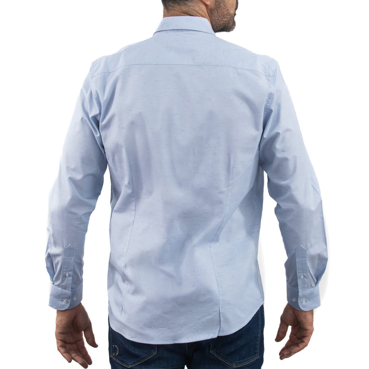 Camisa Azul Lisa con Manga Larga 100% Algodón 2505042